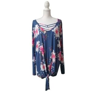 BOUTIQUE PLUS LONG SLEEVE PULLOVER TOP 3X NWT COLOR:‎ BRYONY FLORAL BLUE